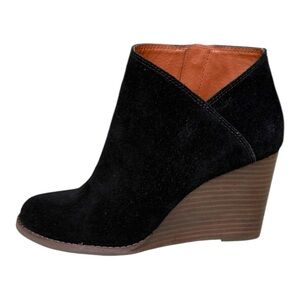 Lucky Brand Black Suede Wedge Ankle Booties, Women’s Size 7M, EUC, Fall Booties
